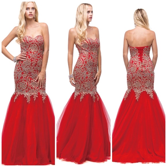 Red and gold mermaid dress Clearance